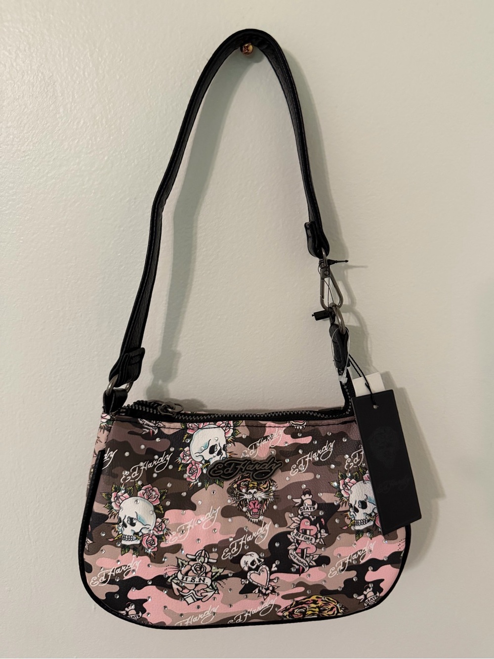 Ed Hardy Pink & Black Camo Skull Mini Shoulder Bag
